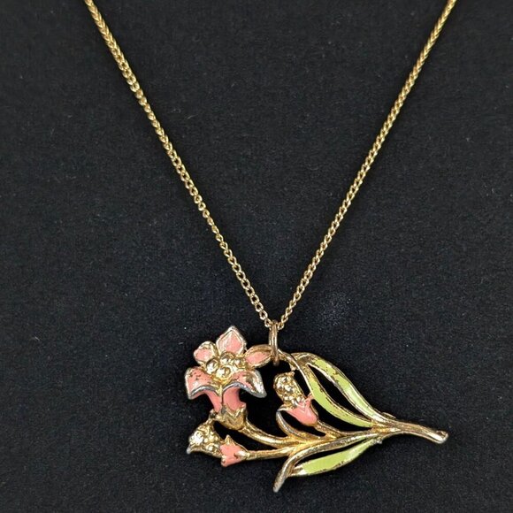 (2/$20) V. Floral Brooch Pendant Necklace - Picture 3 of 6
